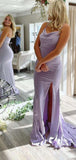 Simple Lilac Spaghetti Straps Mermaid Formal Party Long Evening Prom Dresses PD1069