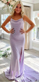 Simple Lilac Spaghetti Straps Mermaid Formal Party Long Evening Prom Dresses PD1069