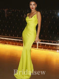 Yellow Simple Sexy Satin Mermaid Spaghetti Straps Modest Long Evening Prom Dresses PD1033